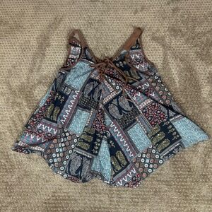 Wrangler Tank Top Womens XXL Blue Patchwork Paisley Lace Up Back LW7453M